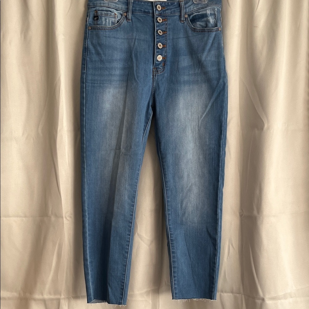 Kancan High Rise Ankle Skinny Jeans Button Fly Raw Hem Light‎ Wash 11/29